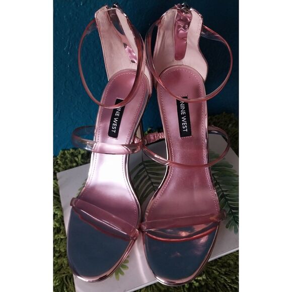 Nine West Women's Leah3 Sandal Stiletto Heel Pink Chrome See through Straps 7 - Picture 6 of 9